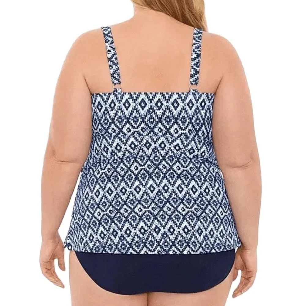 Swim Solutions One Piece Triple Tier Fauxkini Swimsuit Navy Size 22W - Picture 15 of 15